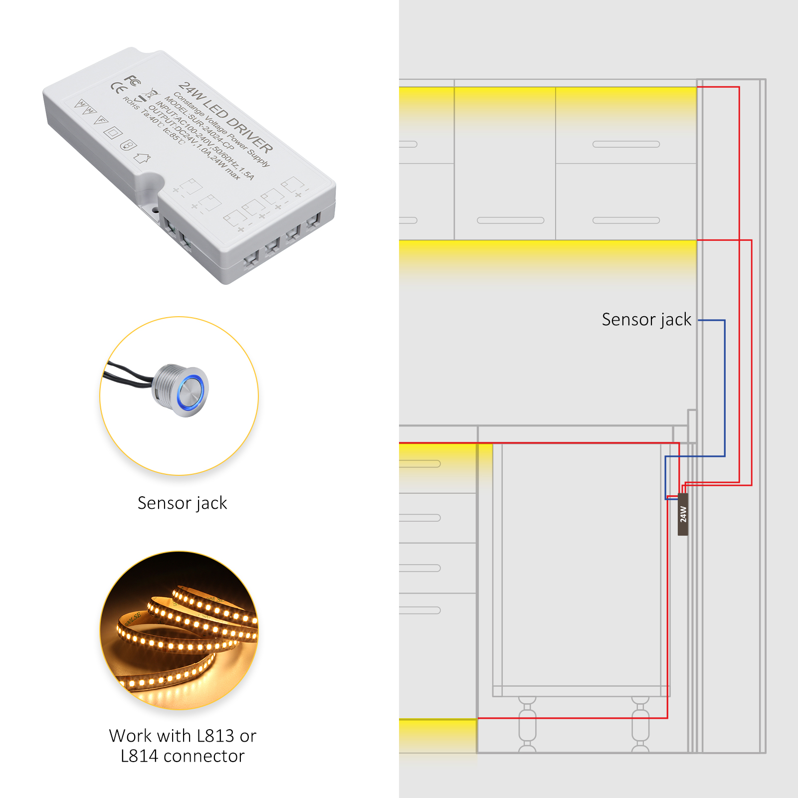 24V LED Cabinet Light Power Supply SUR-24024-CP